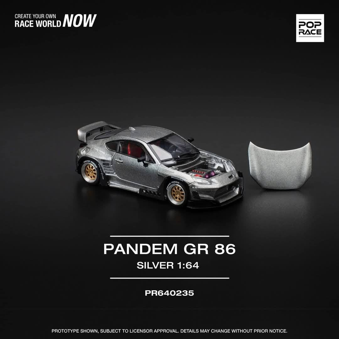 Pop Race 1:64 Toyota PANDEM GR86 ZN8 2022 ROCKET BUNNY Openable Front Hood Detailed Engine (PR640235)