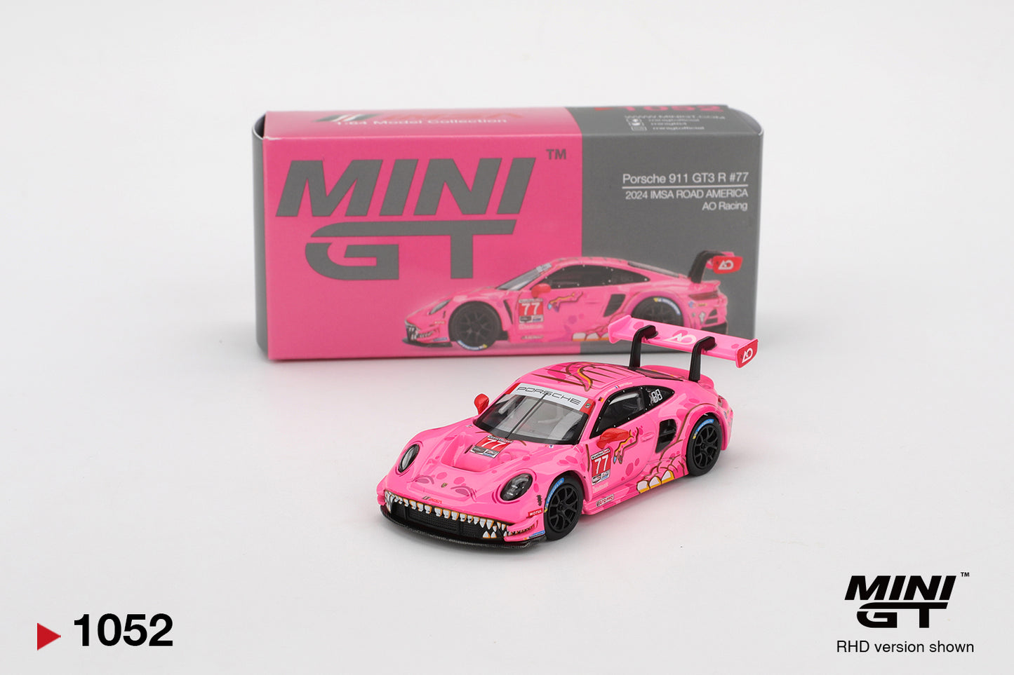 Mini GT 1:64 Porsche 911 GT3 R #77 AO Racing 2024 IMSA Road America (MGT01052-CH) - Limit to 1 unit per person/address