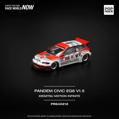 Pop Race 1:64 Honda PANDEM CIVIC EG6 v1.5 Idemitsu Motion Infinite Opening Front Detailed Engine (PR640212)