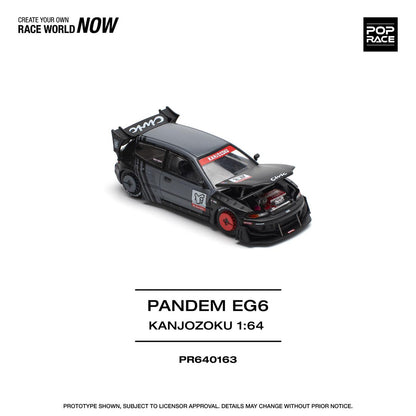 Pop Race 1:64 Honda PANDEM CIVIC EG6 Rocket Bunny Custom Black Kanjozoku Opening Front Detailed Engine (PR640163)