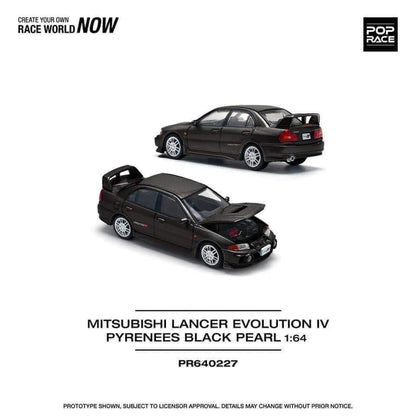 Pop Race 1:64 Mitsubishi Lancer Evolution IV Pyrenees Black Pearl Opening Front Detailed Engine (PR640227)
