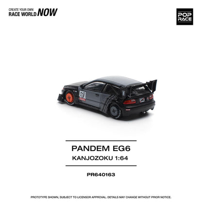 Pop Race 1:64 Honda PANDEM CIVIC EG6 Rocket Bunny Custom Black Kanjozoku Opening Front Detailed Engine (PR640163)
