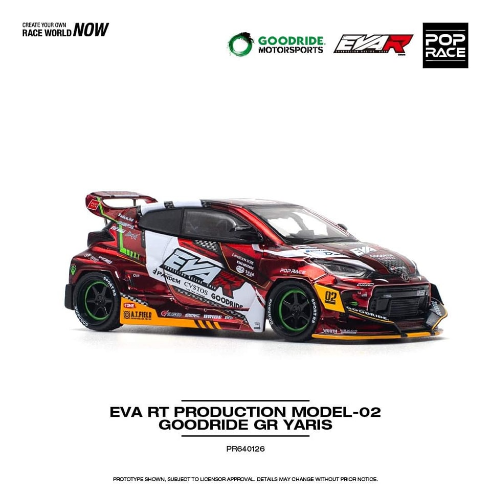 Pop Race 1:64 Toyota EVA RT Production Model-02 Goodride GR Yaris Pandem Rocket Bunny Custom Chrome Red (PR640126)