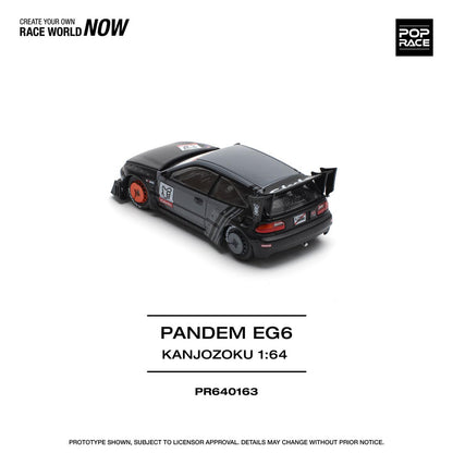 Pop Race 1:64 Honda PANDEM CIVIC EG6 Rocket Bunny Custom Black Kanjozoku Opening Front Detailed Engine (PR640163)