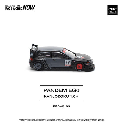 Pop Race 1:64 Honda PANDEM CIVIC EG6 Rocket Bunny Custom Black Kanjozoku Opening Front Detailed Engine (PR640163)