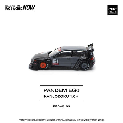 Pop Race 1:64 Honda PANDEM CIVIC EG6 Rocket Bunny Custom Black Kanjozoku Opening Front Detailed Engine (PR640163)