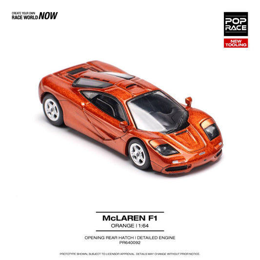 Pop Race 1:64 McLaren F1 Orange Opening Rear Hatch Detailed Engine (PR640092)