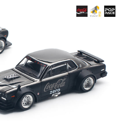 Pop Race 1:64 Nissan Skyline GT-R KPGC10 V8 Drift Hakosuka Coca Cola Chrome Black Opening Front and Rear Detailed Engine (PR640144)