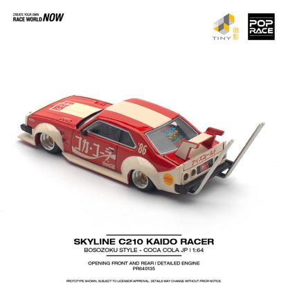 Pop Race 1:64 Nissan Skyline C210 KAIDO Racer Bosozoku Style - Coca Cola JP Opening Front and Rear Detailed Engine (PR640135)