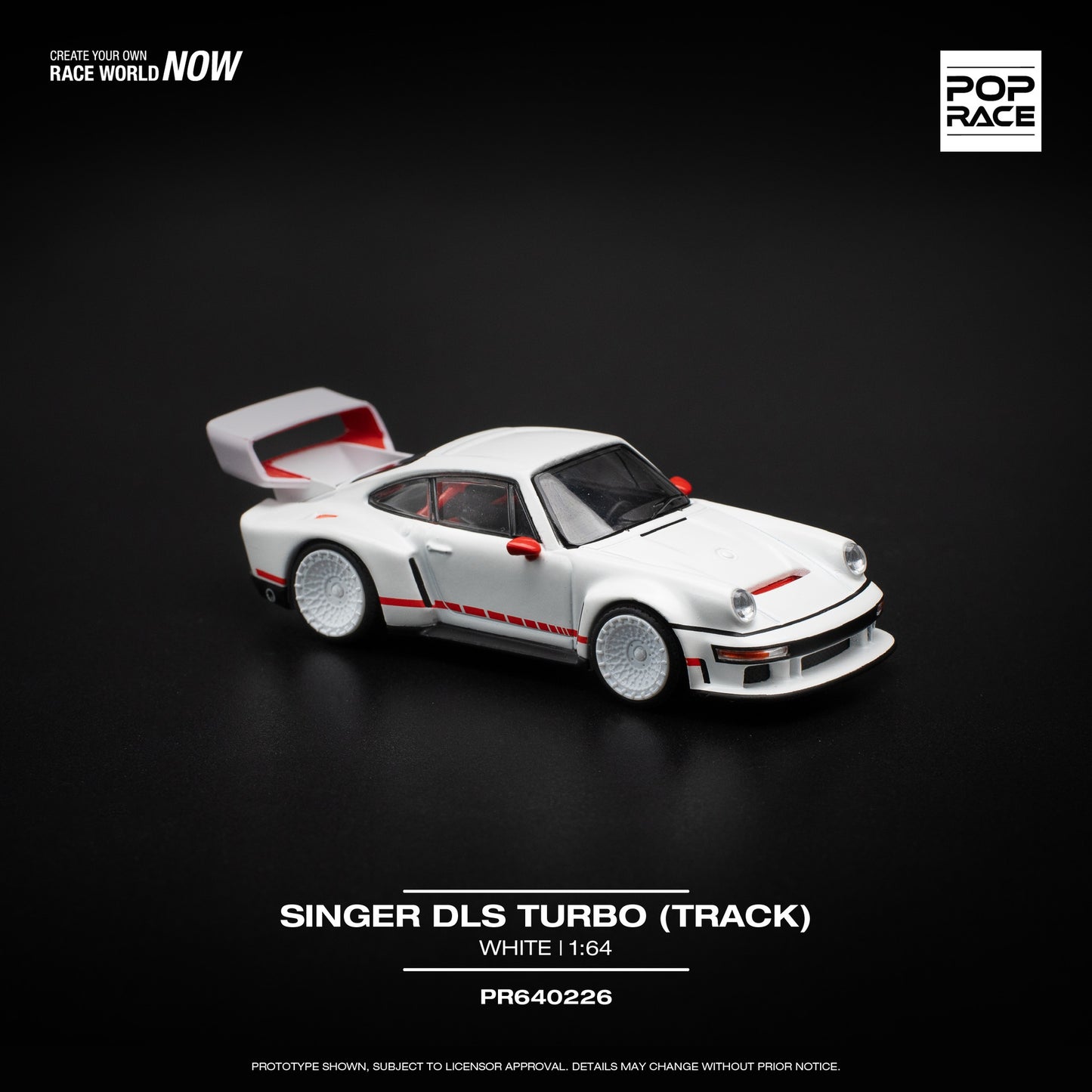 Pop Race 1:64 Porsche 911 Singer DLS Turbo (964) Track Edition White with Orange Strips (PR640226)