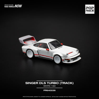 Pop Race 1:64 Porsche 911 Singer DLS Turbo (964) Track Edition White with Orange Strips (PR640226)