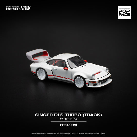 Pop Race 1:64 Porsche 911 Singer DLS Turbo (964) Track Edition White with Orange Strips (PR640226)