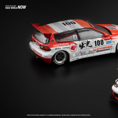 Pop Race 1:64 Honda PANDEM CIVIC EG6 v1.5 Idemitsu Motion Infinite Opening Front Detailed Engine (PR640212)