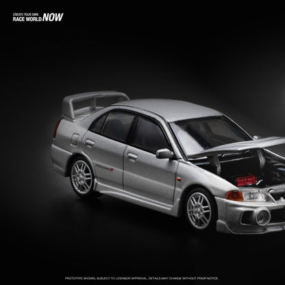Pop Race 1:64 Mitsubishi Lancer Evolution IV Steel Silver Metallic Opening Front Detailed Engine (PR640140)