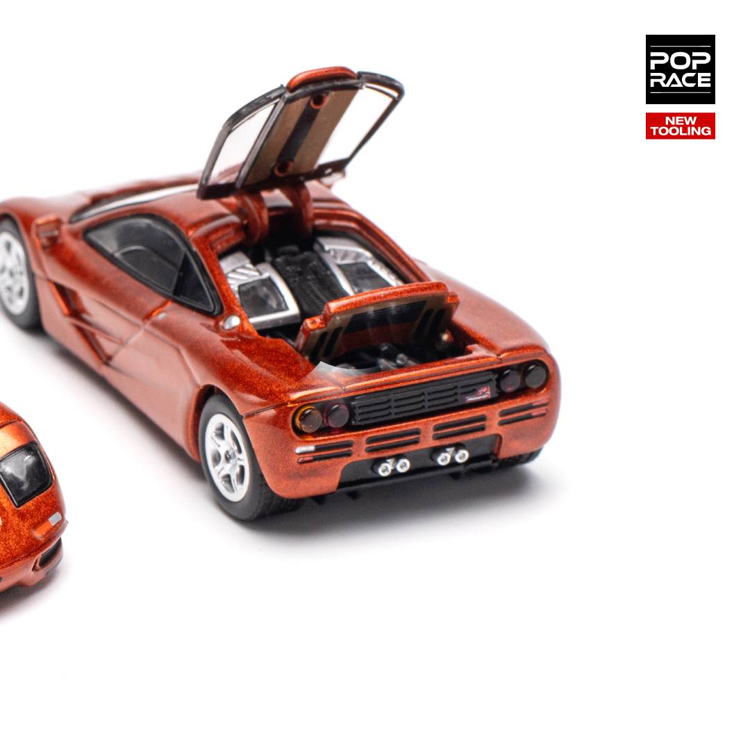 Pop Race 1:64 McLaren F1 Orange Opening Rear Hatch Detailed Engine (PR640092)
