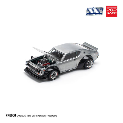 Pop Race X Enigma 1:64 Nissan Skyline GT-R KPGC110 Kenmeri V8 Drift Raw Metal in Blister Packaging (PRE006)
