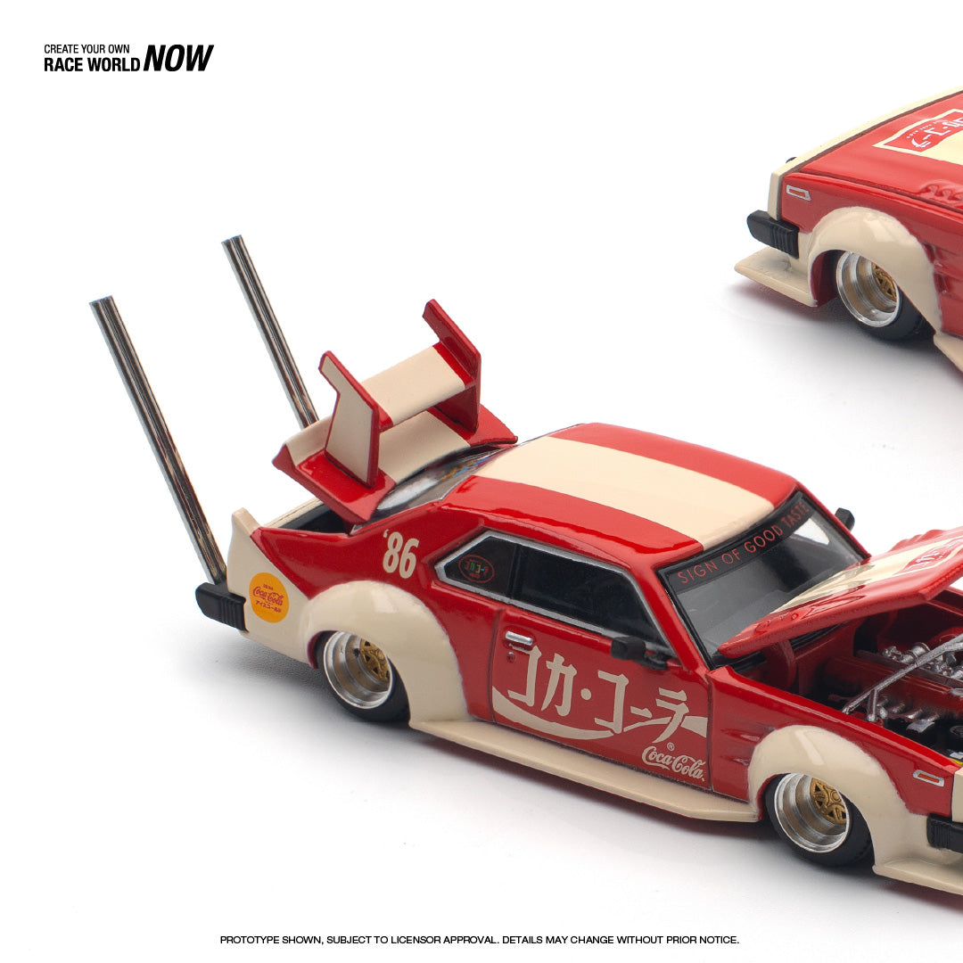 Pop Race 1:64 Nissan Skyline C210 KAIDO Racer Bosozoku Style - Coca Cola JP Opening Front and Rear Detailed Engine (PR640135)