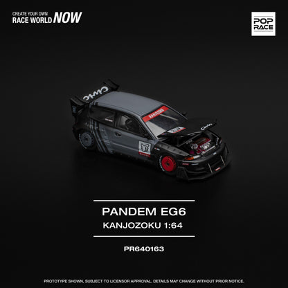 Pop Race 1:64 Honda PANDEM CIVIC EG6 Rocket Bunny Custom Black Kanjozoku Opening Front Detailed Engine (PR640163)