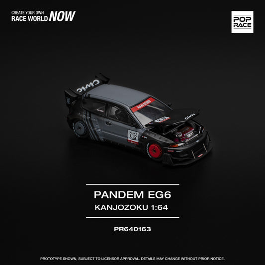 Pop Race 1:64 Honda PANDEM CIVIC EG6 Rocket Bunny Custom Black Kanjozoku Opening Front Detailed Engine (PR640163)