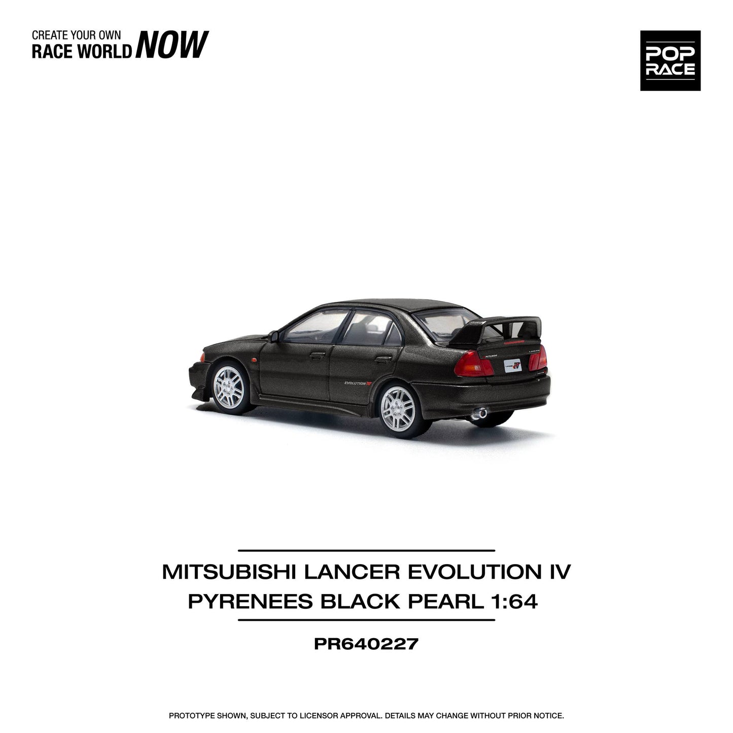Pop Race 1:64 Mitsubishi Lancer Evolution IV Pyrenees Black Pearl Opening Front Detailed Engine (PR640227)