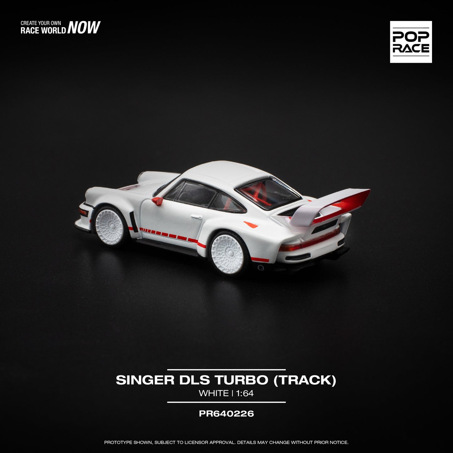 Pop Race 1:64 Porsche 911 Singer DLS Turbo (964) Track Edition White with Orange Strips (PR640226)
