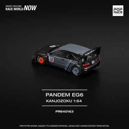Pop Race 1:64 Honda PANDEM CIVIC EG6 Rocket Bunny Custom Black Kanjozoku Opening Front Detailed Engine (PR640163)