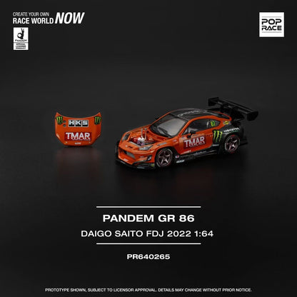 Pop Race 1:64 Toyota Pandem GR86 ZN8 Diago Saito FDJ 2022 Rocket Bunny Openable Front Hood Detailed Engine (PR640265)