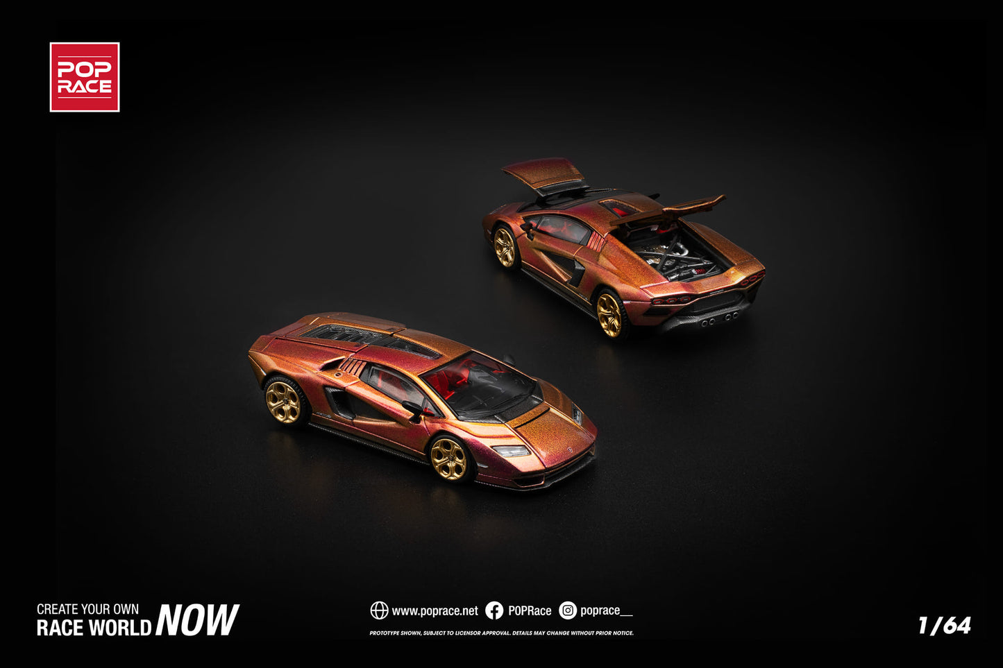 Pop Race 1:64 Lamborghini Countach LPI 800-4 BLU HAL Opening Front and Rear Detailed Engine (PR640175)