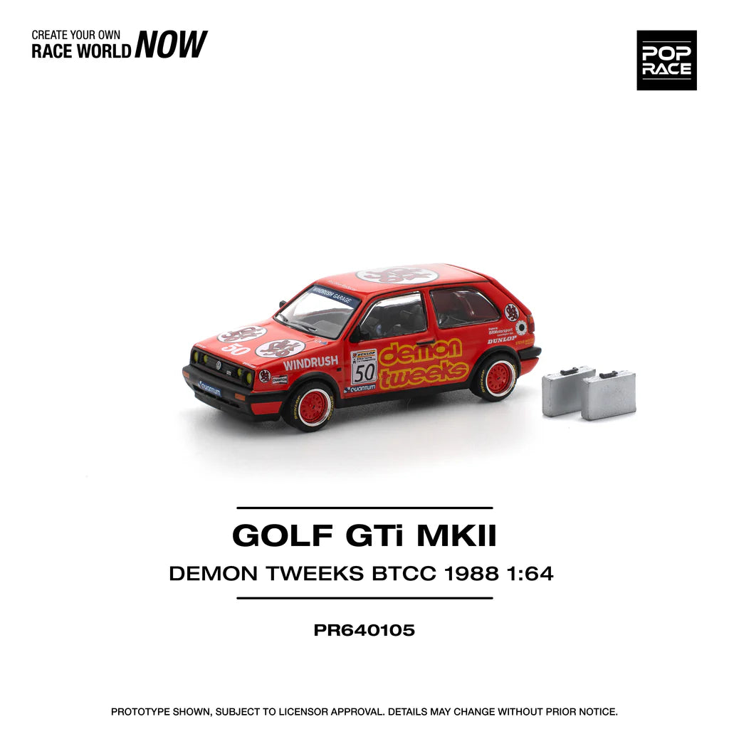 Pop Race 1:64 Volkswagen Golf GTI MKII MK2 Demon Tweeks BTCC 1988 Openable Rear Boot (PR640105)
