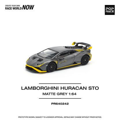 Pop Race 1:64 Lamborghini Huracan STO Matte Grey Opening Front and Rear Detailed Engine (PR640242)