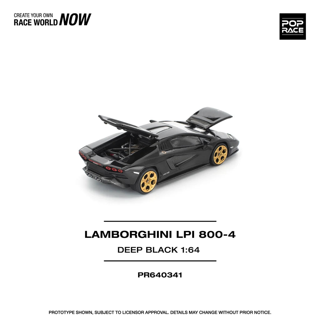 Pop Race 1:64 Lamborghini Countach LPI 800-4 Deep Black Opening Front and Rear Detailed Engine (PR640341)