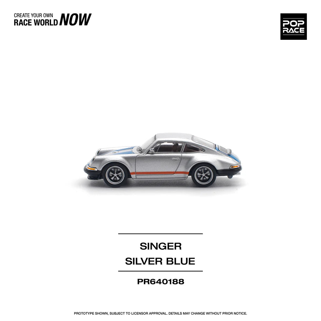 Pop Race 1:64 Porsche 911 964 Coupe Singer Custom Silver Blue (PR640188)