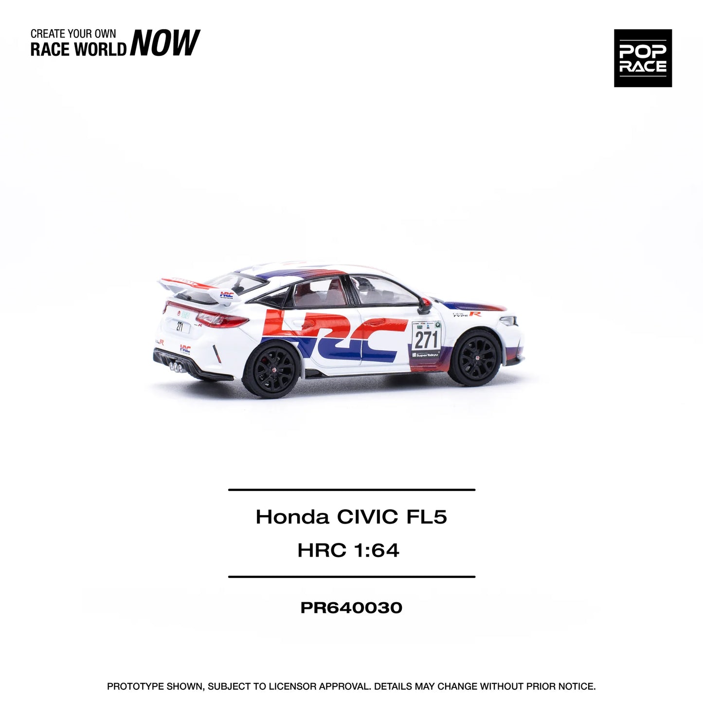 Pop Race 1:64 Honda CIVIC Type-R FL5 White HRC Opening Front Hood Detailed Engine (PR640030)