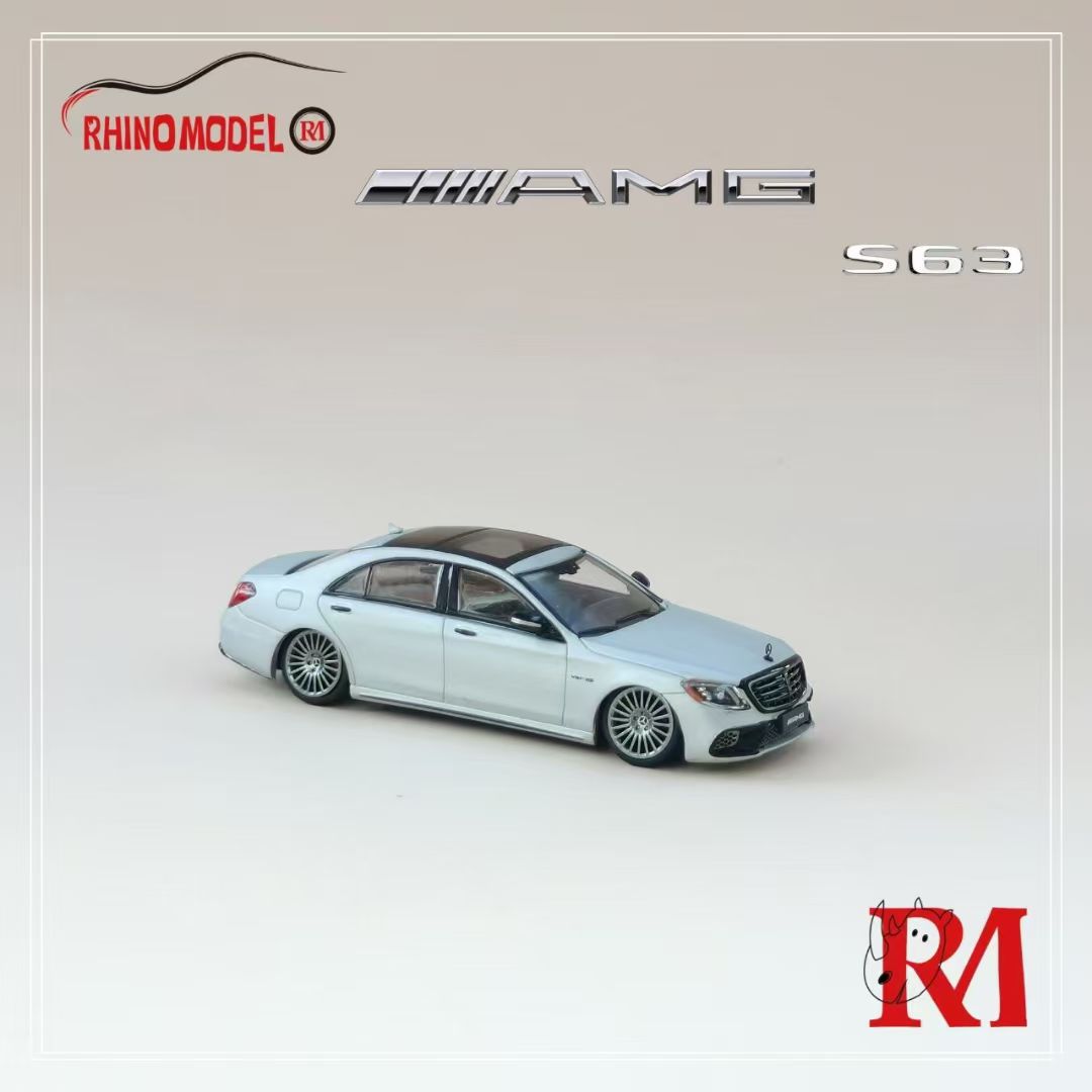 Rhino Model 1:64 Mercedes Benz AMG S63 S-Class MK6 W222 Grey with Normal Wheels Normal Stance Openable Front Hood Detailed Engine