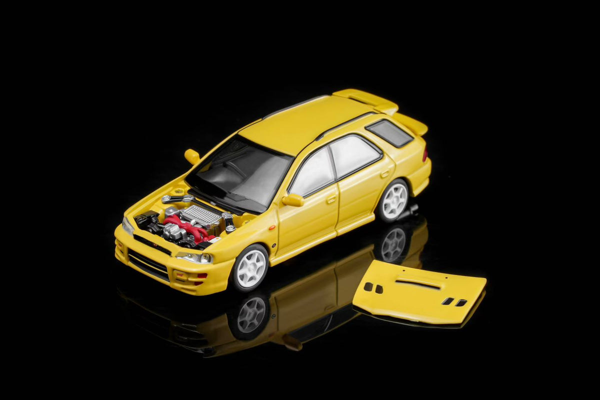Motorhelix 1:64 Subaru Impreza Wagon WRX STi Ver. VI GF8 Cashmere Yellow Openable Front Hood Detailed Engine Official Licensed