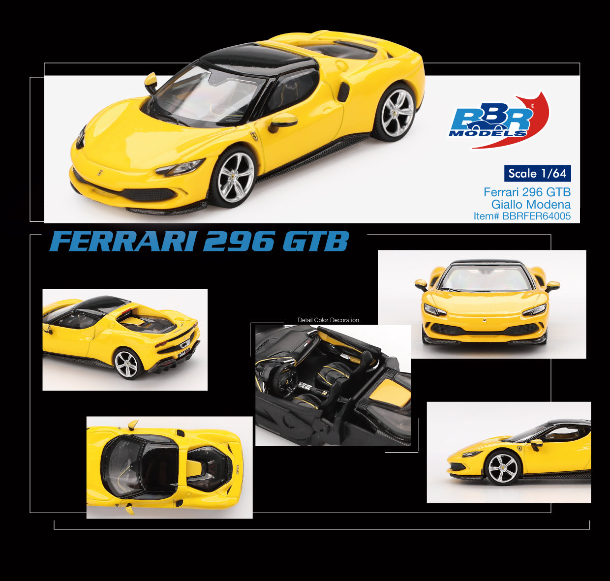 BBR 1:64 Ferrari 296 GTB Giallo Modena Official Licensed (BBRFER64005)