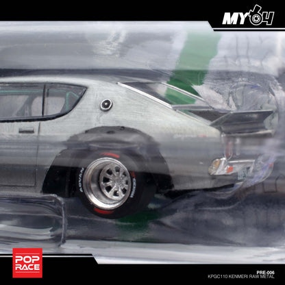 Pop Race X Enigma 1:64 Nissan Skyline GT-R KPGC110 Kenmeri V8 Drift Raw Metal in Blister Packaging (PRE006)