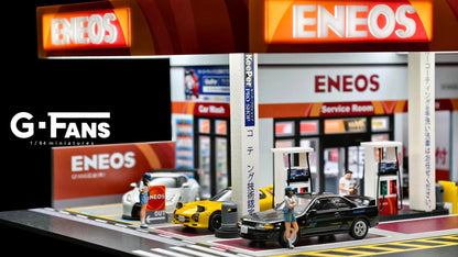 G-Fans 1:64 ENEOS Gas Station Building Scene Model LED Light Diorama