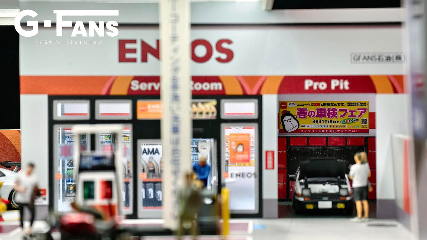 G-Fans 1:64 ENEOS Gas Station Building Scene Model LED Light Diorama