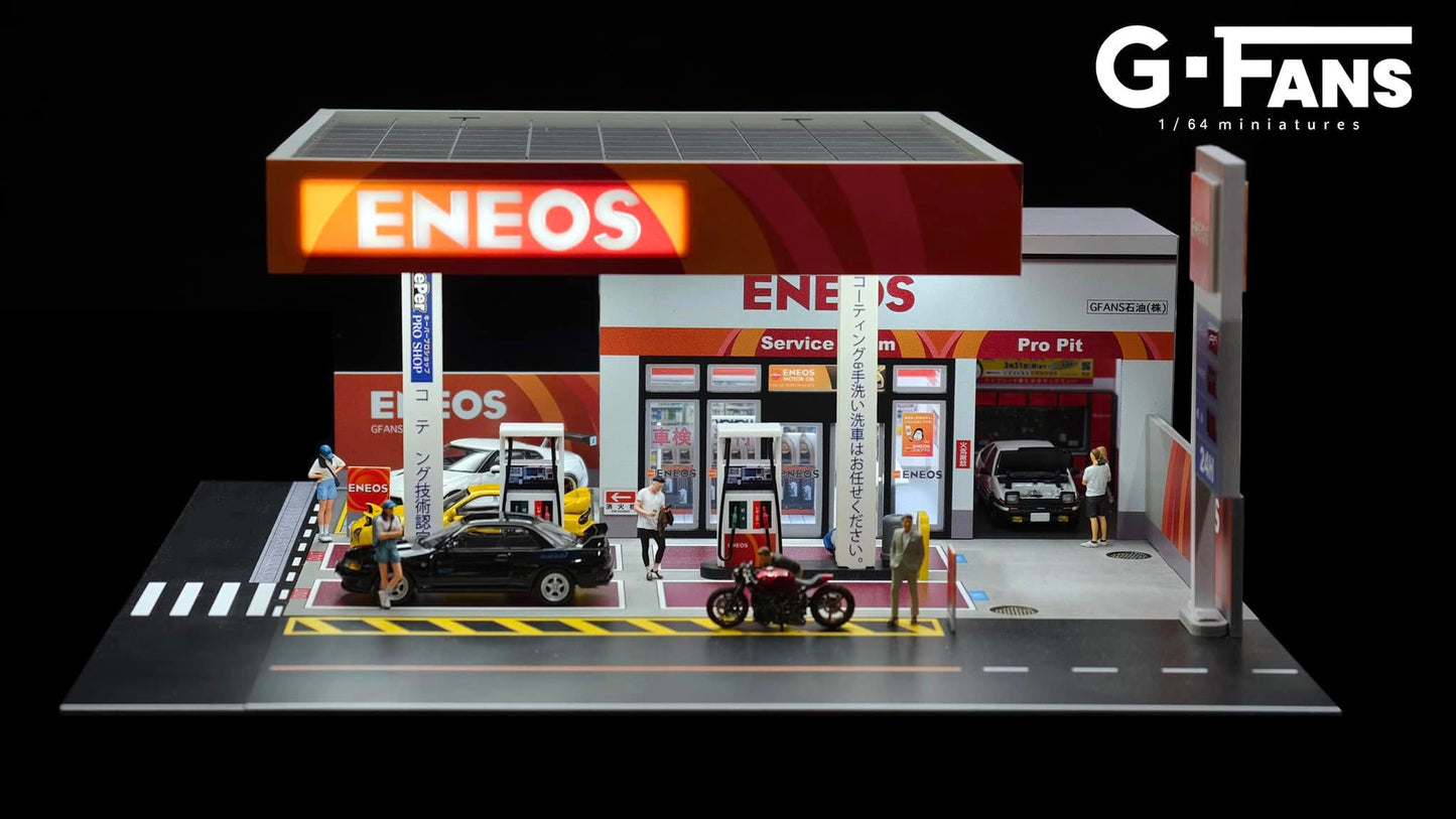 G-Fans 1:64 ENEOS Gas Station Building Scene Model LED Light Diorama