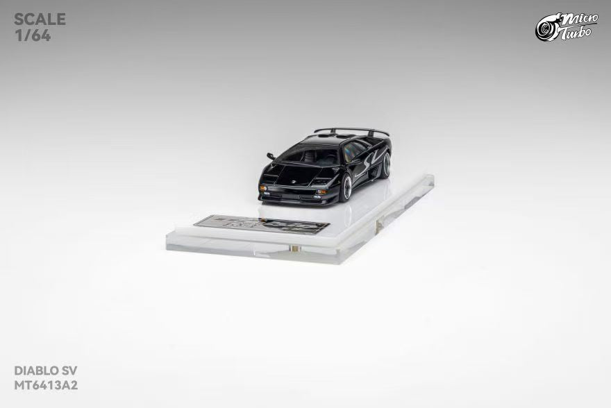 Micro Turbo 1:64 Diablo SV Metallic Black (Foldable Pop Up Head Lights + Opening Hood + Engine Part + Exhaust Details + Attachment)