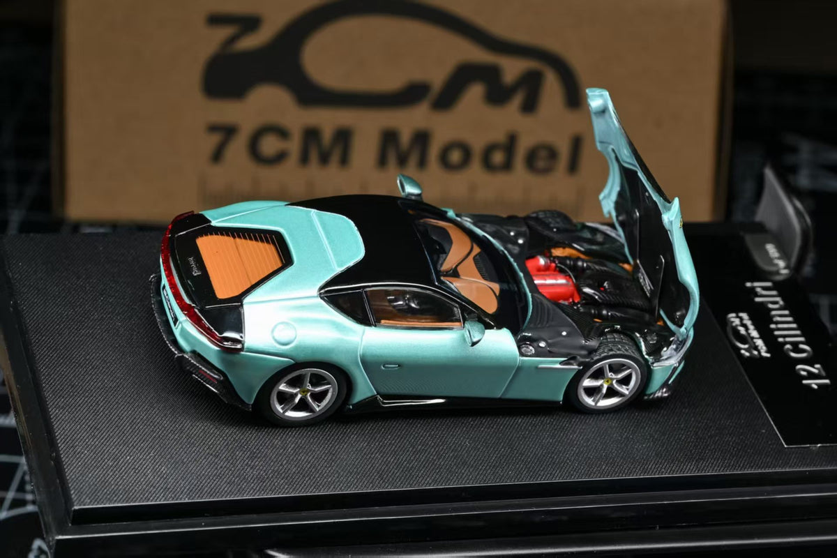 7CM Model 1:64 12Cilindri Hard Top Coupe Celeste Trevi Green Openable Front Good Detailed Engine