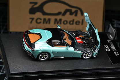 7CM Model 1:64 12Cilindri Hard Top Coupe Celeste Trevi Green Openable Front Good Detailed Engine