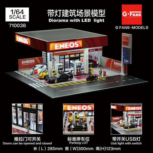 G-Fans 1:64 ENEOS Gas Station Building Scene Model LED Light Diorama