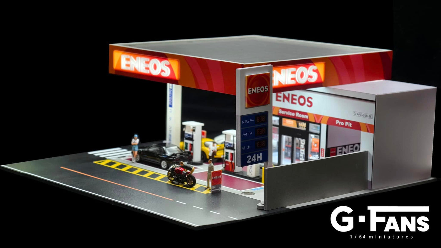 G-Fans 1:64 ENEOS Gas Station Building Scene Model LED Light Diorama
