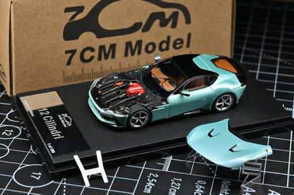 7CM Model 1:64 12Cilindri Hard Top Coupe Celeste Trevi Green Openable Front Good Detailed Engine
