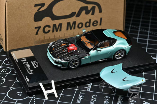 7CM Model 1:64 12Cilindri Hard Top Coupe Celeste Trevi Green Openable Front Good Detailed Engine