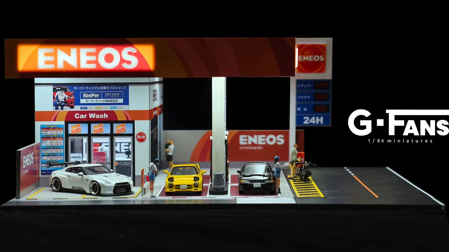 G-Fans 1:64 ENEOS Gas Station Building Scene Model LED Light Diorama