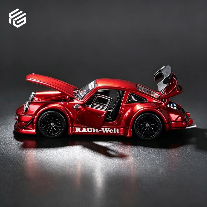 FG 1:64 RWB 930 Wide Body GT Wing Transparent Red Openable Front Rear Hoods and All Doors