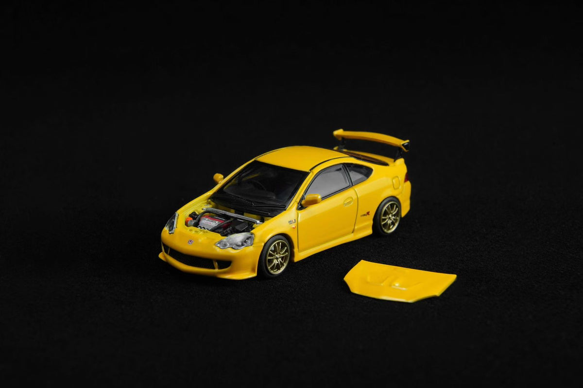 Motorhelix 1:64 Honda Mugen Integra Type-R DC5 Phoenix Yellow Openable Front Hood Detailed Engine - Honda & Mugen Duel Official Licensed